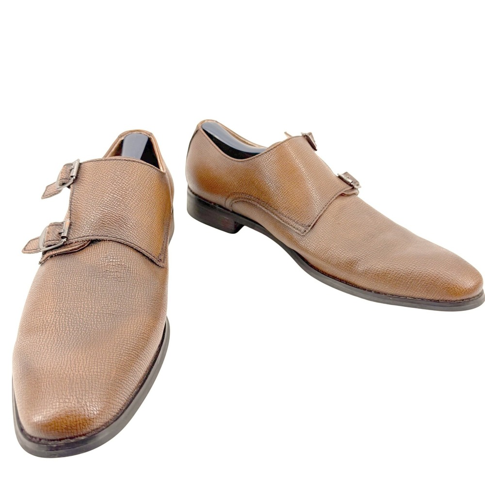 Robert Wayne Luther Double Monk Strap Mens 9 Brown Textured Leather Dress Shoes